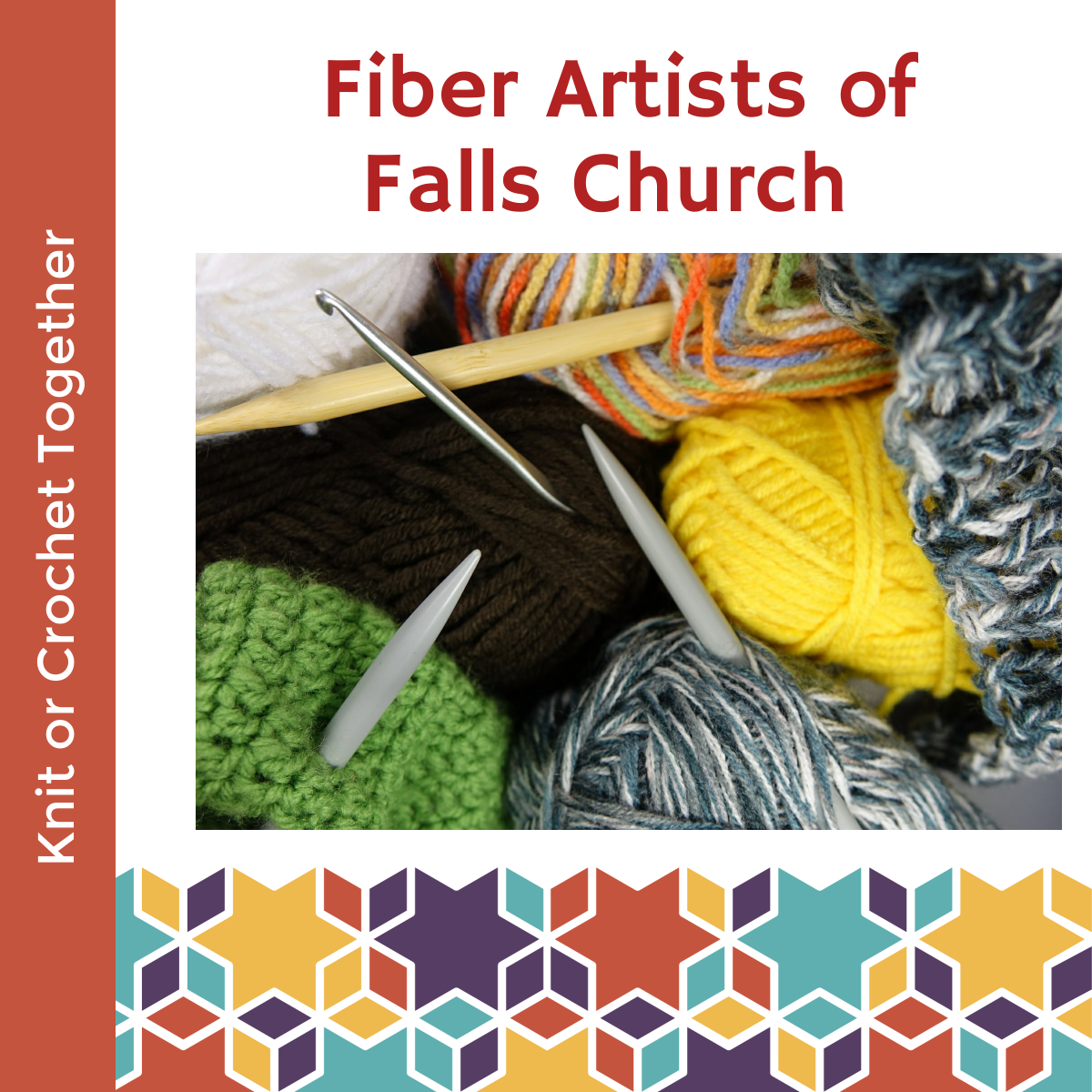 "Fiber Artists of Falls Church" with photo of yarn and kinitting needles