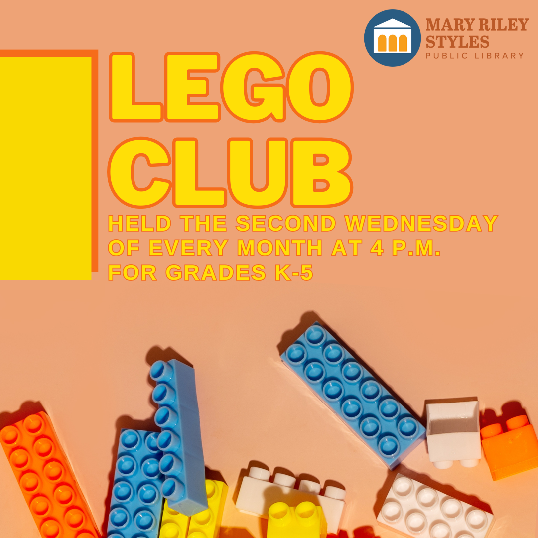 LEGO club. Meets every second wednesday at 4 p.m. For grades k-5.