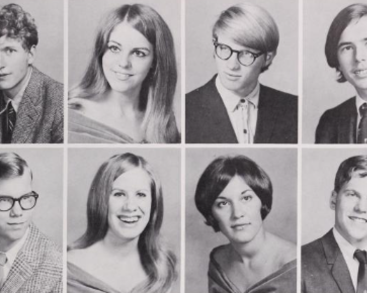 Old yearbook scan of 8 different people